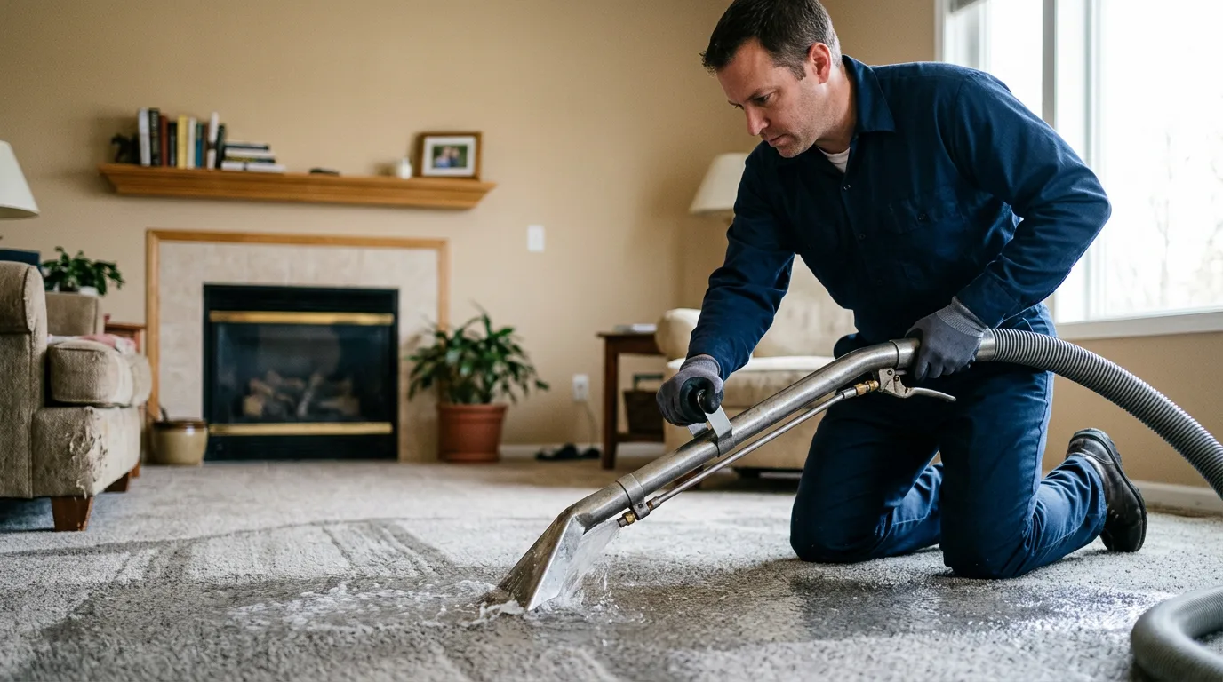 Water damage restoration technician working near Thornton, TX
